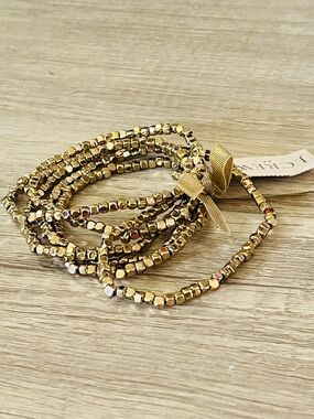 J. Crew Gold Tiny Beads Stretch Bracelets set-of-six NWT